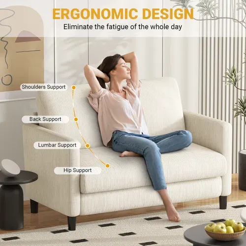 Canapé 2 Places 129x78x89 Cm En Velours Côtelé - Beige