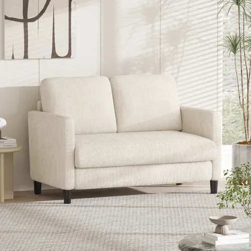 Canapé 2 Places 129x78x89 Cm En Velours Côtelé - Beige