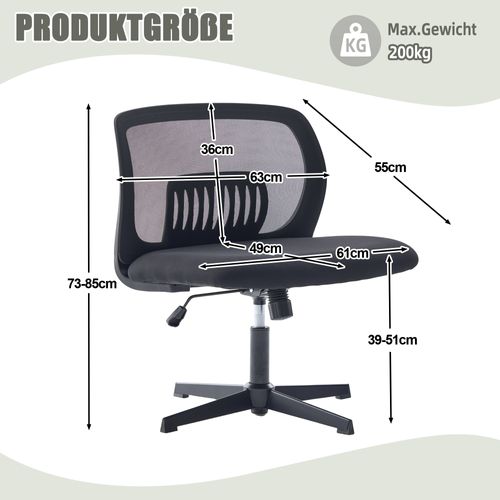 Fauteuil De Bureau Chaise Bureau Roulettes Réglable Hauteur Pivotante à 360°maille Respirante Noir