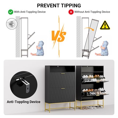 Meuble Chaussures 80x24x117cm 2 Abattants Double Niveau 15 Paires Pour Meuble Entrée Couloir Noir