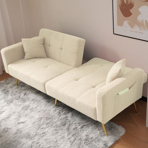 Canapé-lit 2 Places En Tissu Sherpa Doux,pliable Et Réglable,175x64x72cm,beige