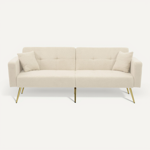 Canapé-lit 2 Places En Tissu Sherpa Doux,pliable Et Réglable,175x64x72cm,beige