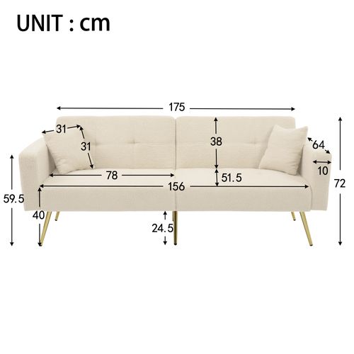 Canapé-lit 2 Places En Tissu Sherpa Doux,pliable Et Réglable,175x64x72cm,beige
