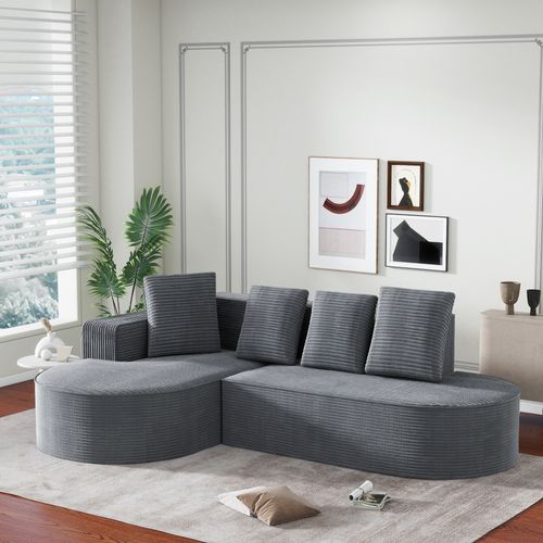 Canapé D'angle Compressé Modulaire 3 Places Tissu En Velours Côtelé Gris,design Cloud