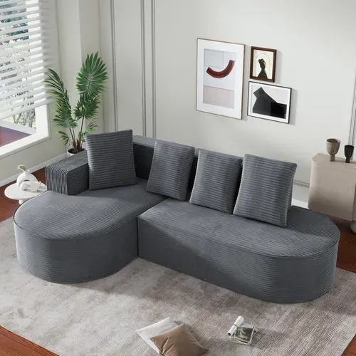 Canapé D'angle Compressé Modulaire 3 Places Tissu En Velours Côtelé Gris,design Cloud
