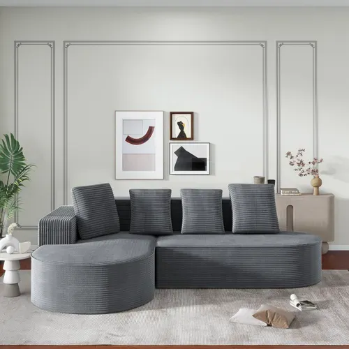 Canapé D'angle Compressé Modulaire 3 Places Tissu En Velours Côtelé Gris,design Cloud