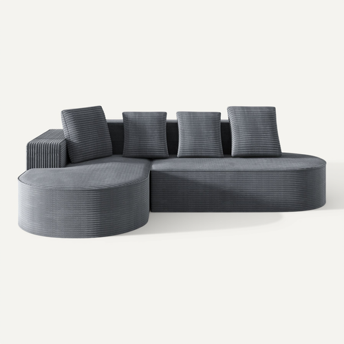 Canapé D'angle Compressé Modulaire 3 Places Tissu En Velours Côtelé Gris,design Cloud