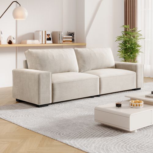 Neche Canapé Moderne 3 Places En Chenille Beige Pour Salon - Avec Grand Accoudoirs