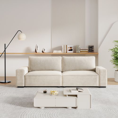 Neche Canapé Moderne 3 Places En Chenille Beige Pour Salon - Avec Grand Accoudoirs