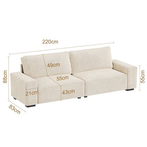 Neche Canapé Moderne 3 Places En Chenille Beige Pour Salon - Avec Grand Accoudoirs