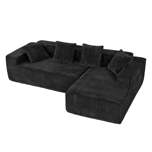 Canapé Modulaire Compressé 3 Places Velours Côtelé,chaise Longue Droite,noir
