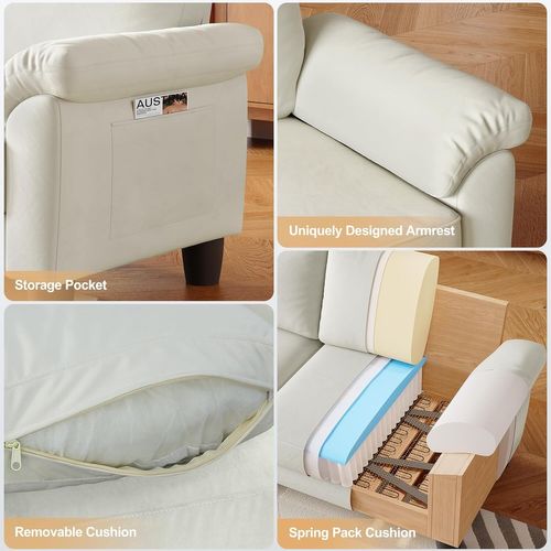 Neche Canapé 2 Places En Velours,avec Poche De Rangement,grands Accoudoirs,178 X 75 X 87cm,beige