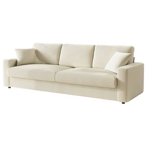 Grand Canapé 3 Places En Velours Côtelé Avec 2 Oreillers - Beige - 256 X 89 X 88cm