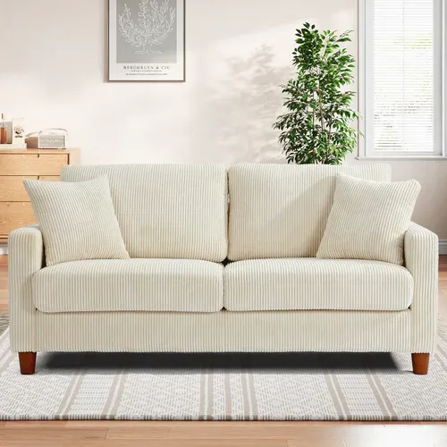 Canapé En Velours Côtelé 2 Places, 178x76x89cm - Beige