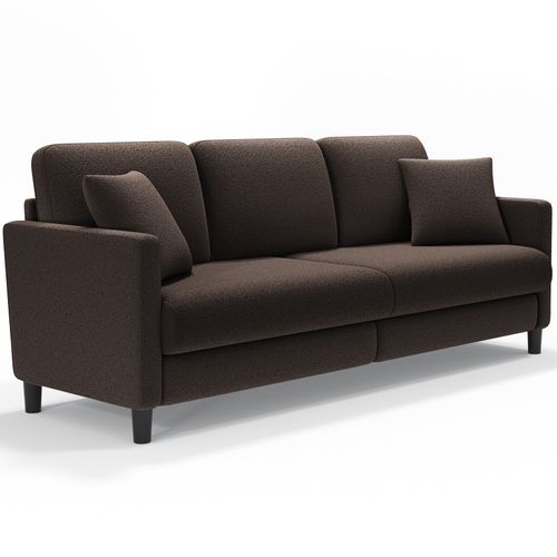 Canapé 3 Places En Velours Teddy, Bois Massif, Avec Accoudoirs,210 X 79 X 89 Cm, Marron