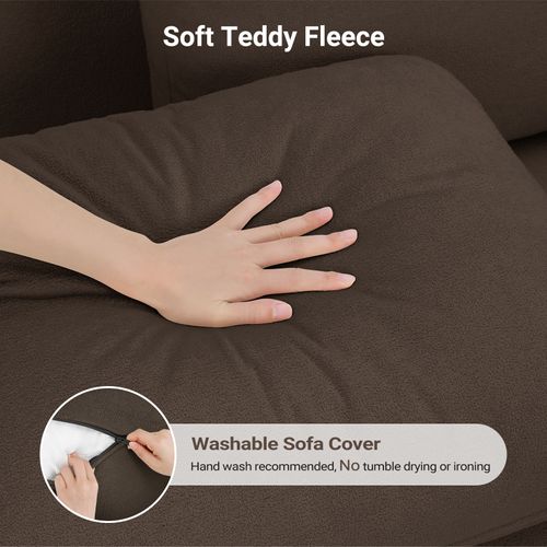 Canapé 3 Places En Velours Teddy, Bois Massif, Avec Accoudoirs,210 X 79 X 89 Cm, Marron