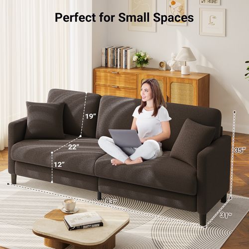 Canapé 3 Places En Velours Teddy, Bois Massif, Avec Accoudoirs,210 X 79 X 89 Cm, Marron