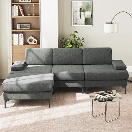 Canapé D'angle 3 Places En Chenille Avec Repose-pieds,244 X 146 X 83cm,gris