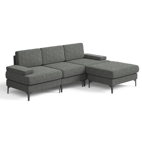 Canapé D'angle 3 Places En Chenille Avec Repose-pieds,244 X 146 X 83cm,gris