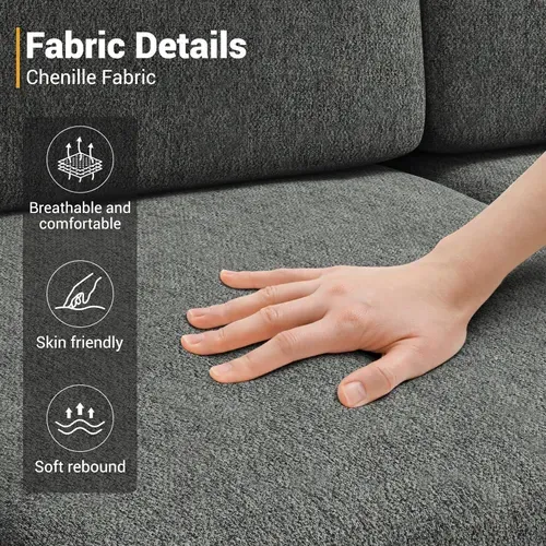 Canapé D'angle 3 Places En Chenille Avec Repose-pieds,244 X 146 X 83cm,gris