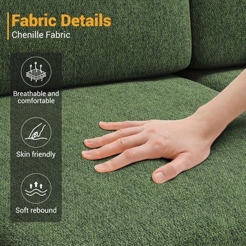 Canapé D'angle 3 Places En Chenille Avec Repose-pieds,244 X 146 X 83cm,vert