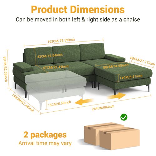 Canapé D'angle 3 Places En Chenille Avec Repose-pieds,244 X 146 X 83cm,vert