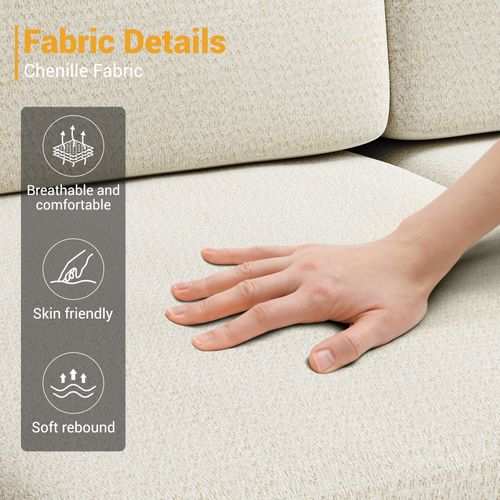 Canapé D'angle 3 Places En Chenille Avec Repose-pieds,244 X 146 X 83cm,beige