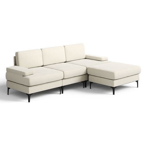 Canapé D'angle 3 Places En Chenille Avec Repose-pieds,244 X 146 X 83cm,beige