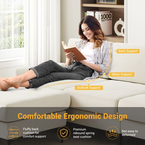 Canapé D'angle 3 Places En Chenille Avec Repose-pieds,244 X 146 X 83cm,beige