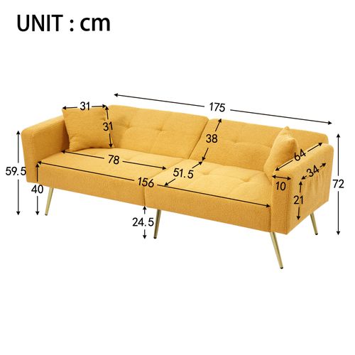 Canapé-lit 2 Places En Tissu Sherpa Doux,pliable Et Réglable,175x64x72cm,jaune