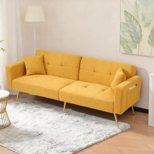 Canapé-lit 2 Places En Tissu Sherpa Doux,pliable Et Réglable,175x64x72cm,jaune