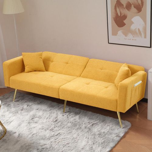 Canapé-lit 2 Places En Tissu Sherpa Doux,pliable Et Réglable,175x64x72cm,jaune