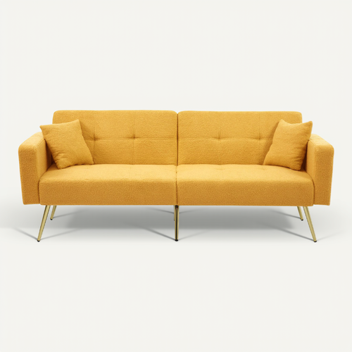 Canapé-lit 2 Places En Tissu Sherpa Doux,pliable Et Réglable,175x64x72cm,jaune