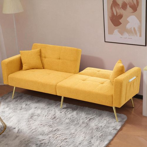 Canapé-lit 2 Places En Tissu Sherpa Doux,pliable Et Réglable,175x64x72cm,jaune