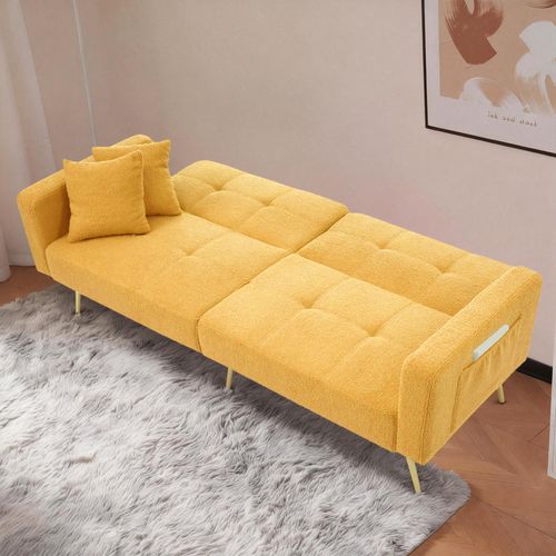 Canapé-lit 2 Places En Tissu Sherpa Doux,pliable Et Réglable,175x64x72cm,jaune