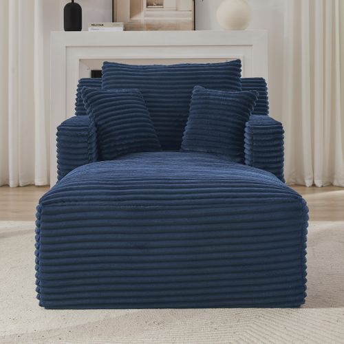 Méridienne Confort Sans Montage,chaise Longue Moderne Tissu En Velours Côtelé,bleu