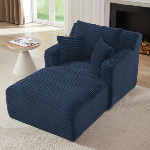 Méridienne Confort Sans Montage,chaise Longue Moderne Tissu En Velours Côtelé,bleu