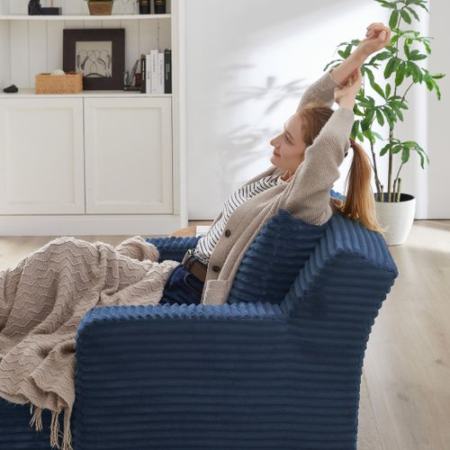 Méridienne Confort Sans Montage,chaise Longue Moderne Tissu En Velours Côtelé,bleu