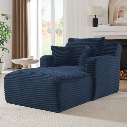Méridienne Confort Sans Montage,chaise Longue Moderne Tissu En Velours Côtelé,bleu