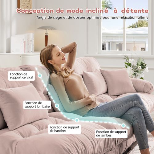 Canapé Modulaire 3 Places,tissu En Chenille,assise Profonde,rose