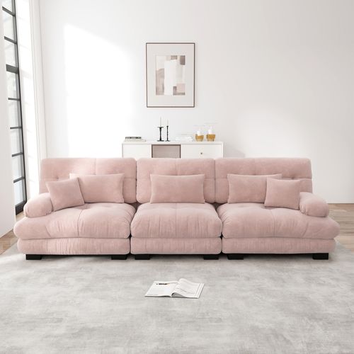 Canapé Modulaire 3 Places,tissu En Chenille,assise Profonde,rose