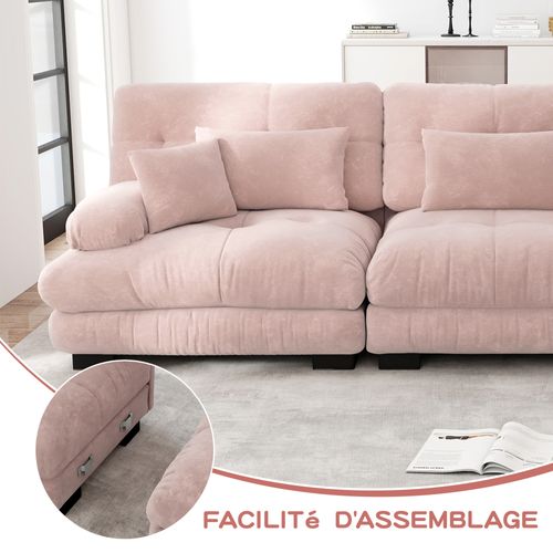 Canapé Modulaire 3 Places,tissu En Chenille,assise Profonde,rose