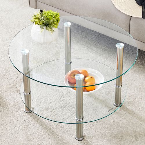 Table Basse Ronde Verre 70x70x42cm Pieds Métal Argenté Canapé-table Salon Moderne Et élégant