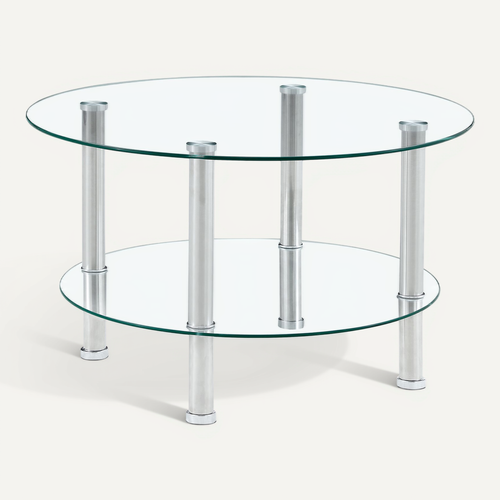 Table Basse Ronde Verre 70x70x42cm Pieds Métal Argenté Canapé-table Salon Moderne Et élégant