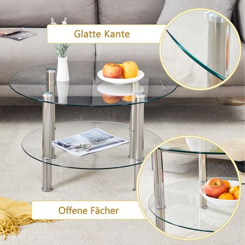 Table Basse Ronde Verre 70x70x42cm Pieds Métal Argenté Canapé-table Salon Moderne Et élégant