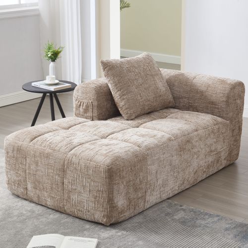 Canapé Compressé 2 Places Tissu En Chenille Méridienne Kaki Avec 1 Coussin