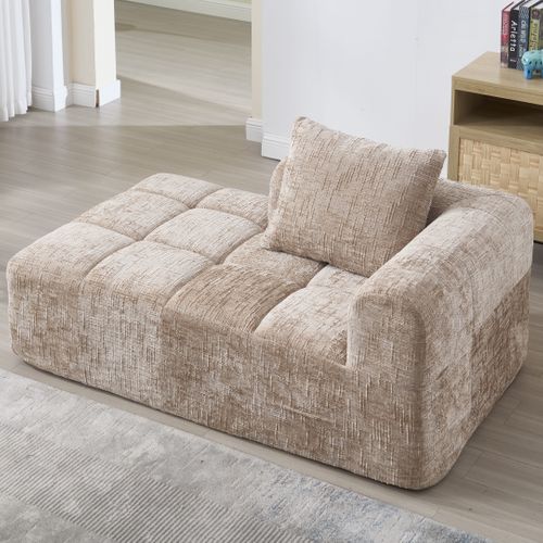 Canapé Compressé 2 Places Tissu En Chenille Méridienne Kaki Avec 1 Coussin