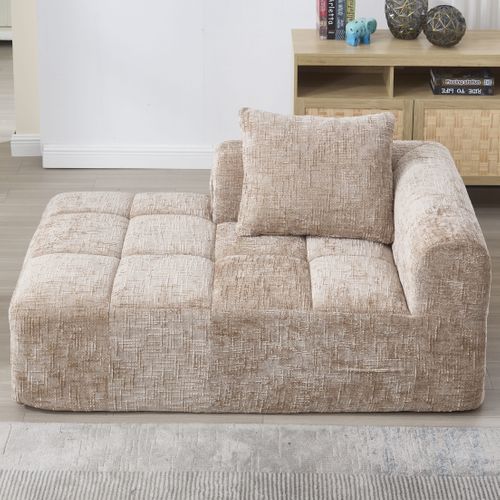 Canapé Compressé 2 Places Tissu En Chenille Méridienne Kaki Avec 1 Coussin
