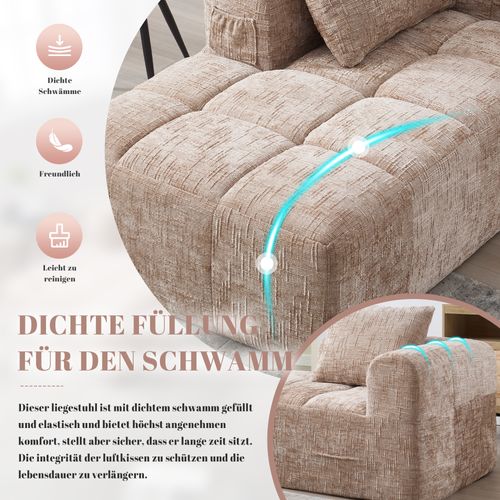Canapé Compressé 2 Places Tissu En Chenille Méridienne Kaki Avec 1 Coussin