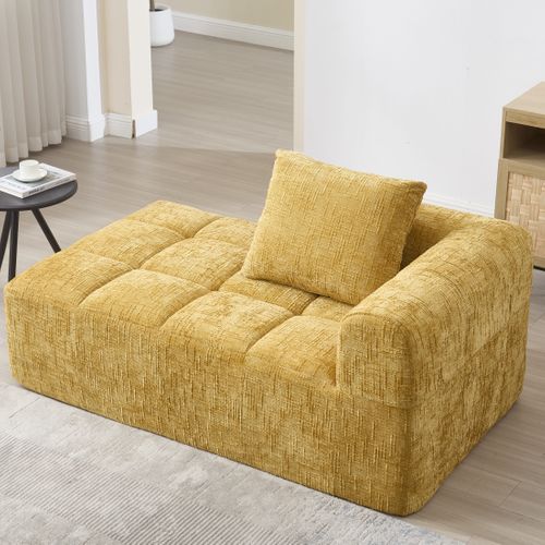 Canapé Compressé 2 Places Tissu En Chenille Méridienne Jaune Avec 1 Coussin